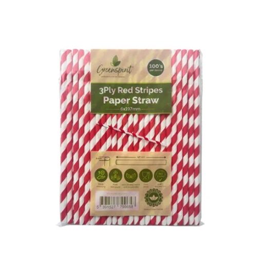 Picture of Case Straws Paper Red & White 3 ply 100s x50